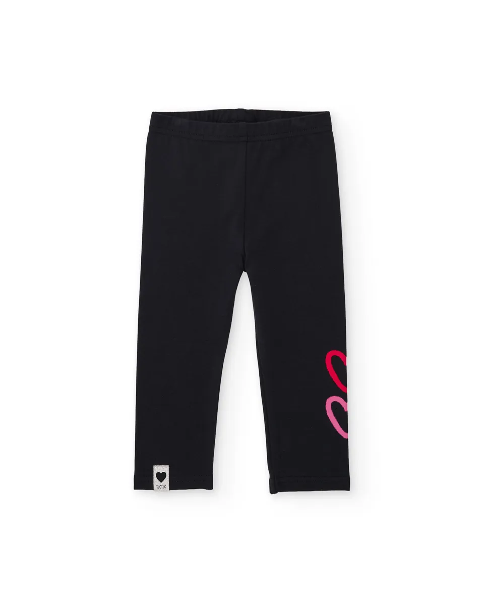 TucTuc Leggings Bambina Felpa Neri Stampa Cuore Elastici