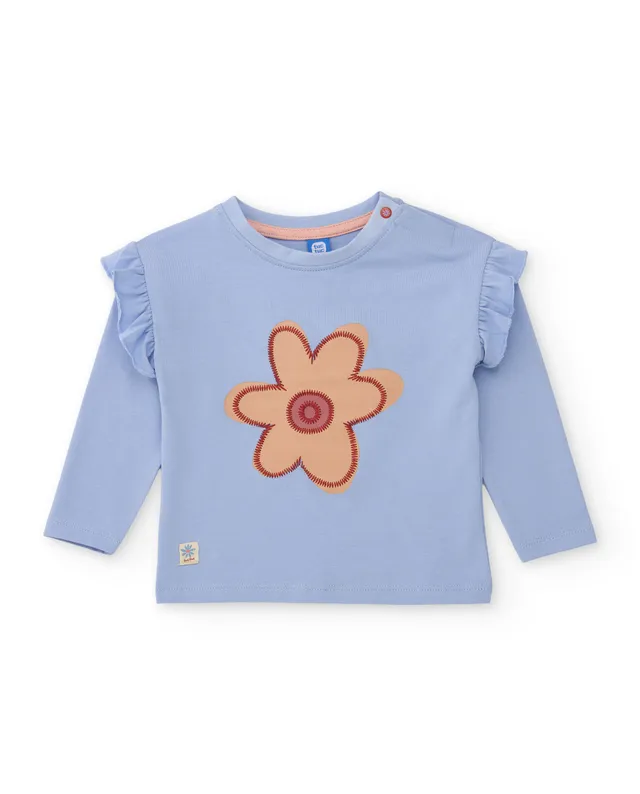 TucTuc Magliette maglietta bambina azzurra fiori cotone