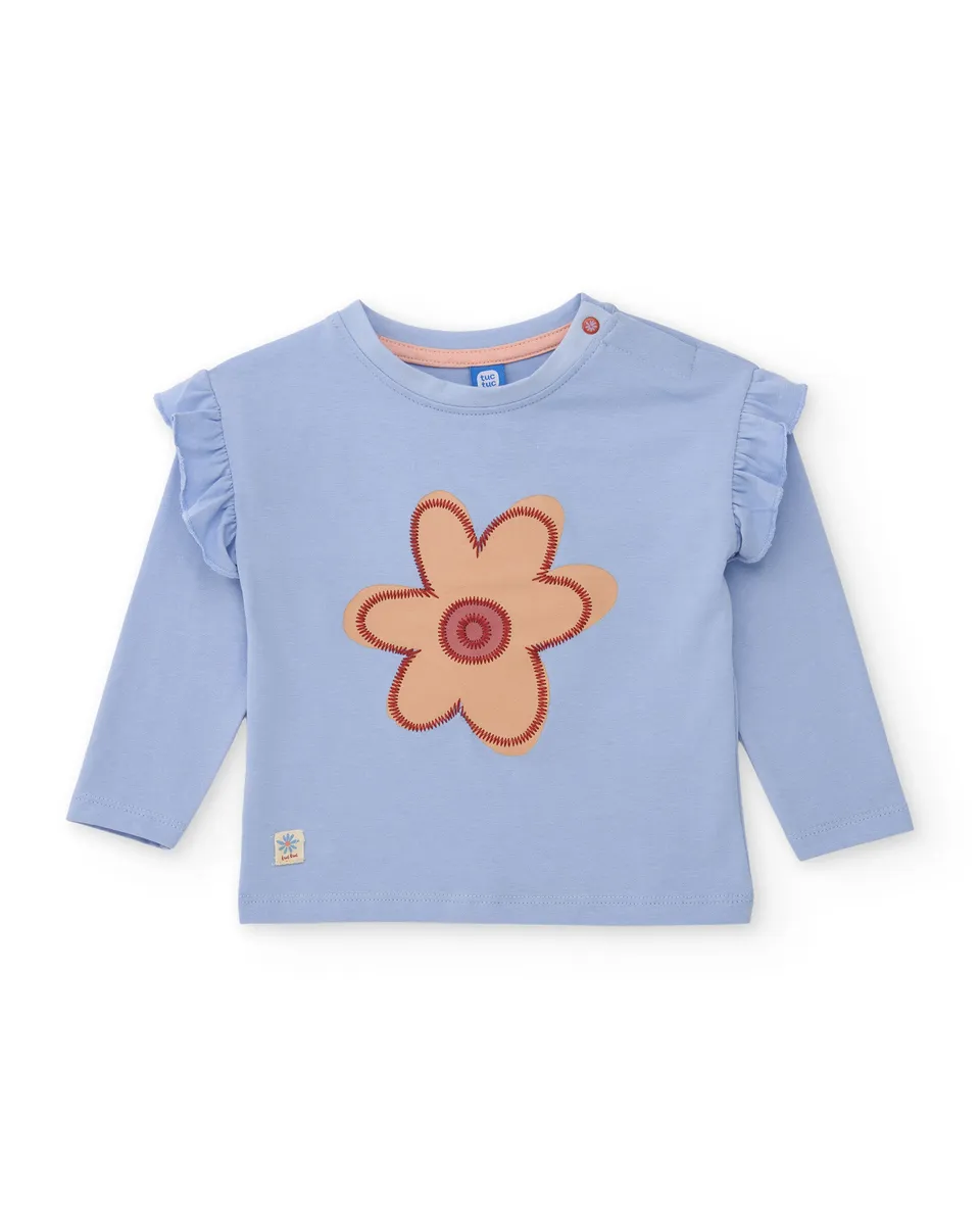 TucTuc Magliette maglietta bambina azzurra fiori cotone