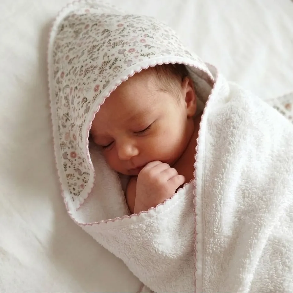 Petite Citrouille Elise accappatoio neonato 80x80 cotone floreale