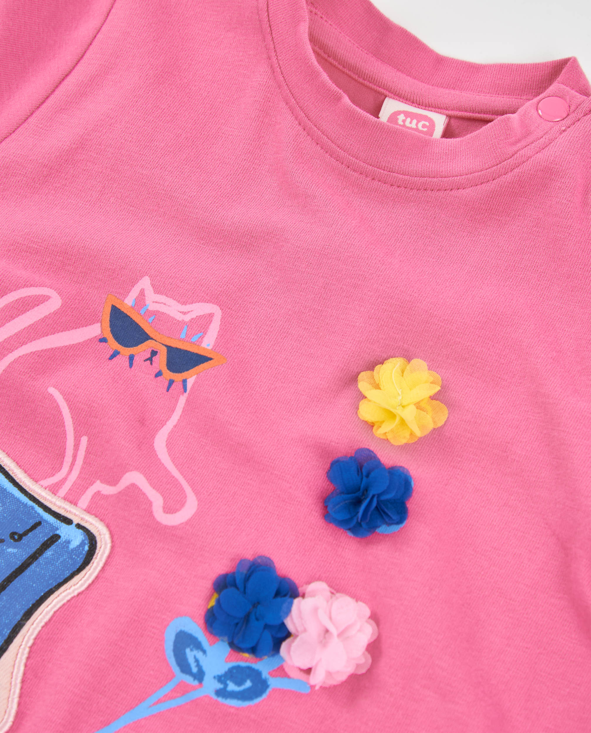 TucTuc Magliette Maglia Bambina Rosa Manica Lunga Fiori
