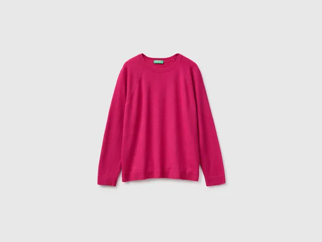 Benetton Maglione fucsia lana e cashmere girocollo