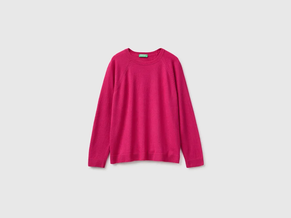 Benetton Maglione fucsia lana e cashmere girocollo