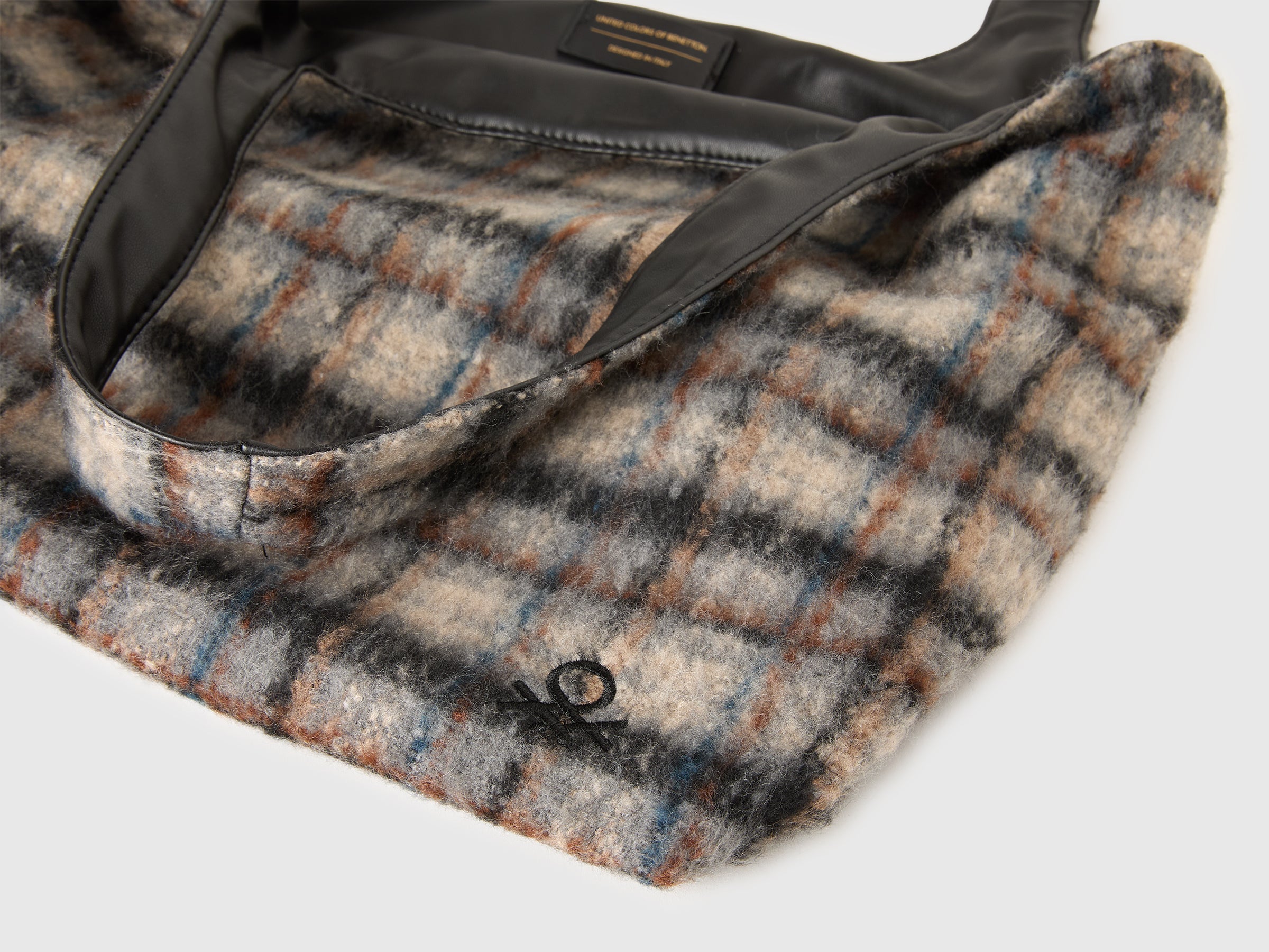 Benetton shopper reversibile tartan borsa donna OS