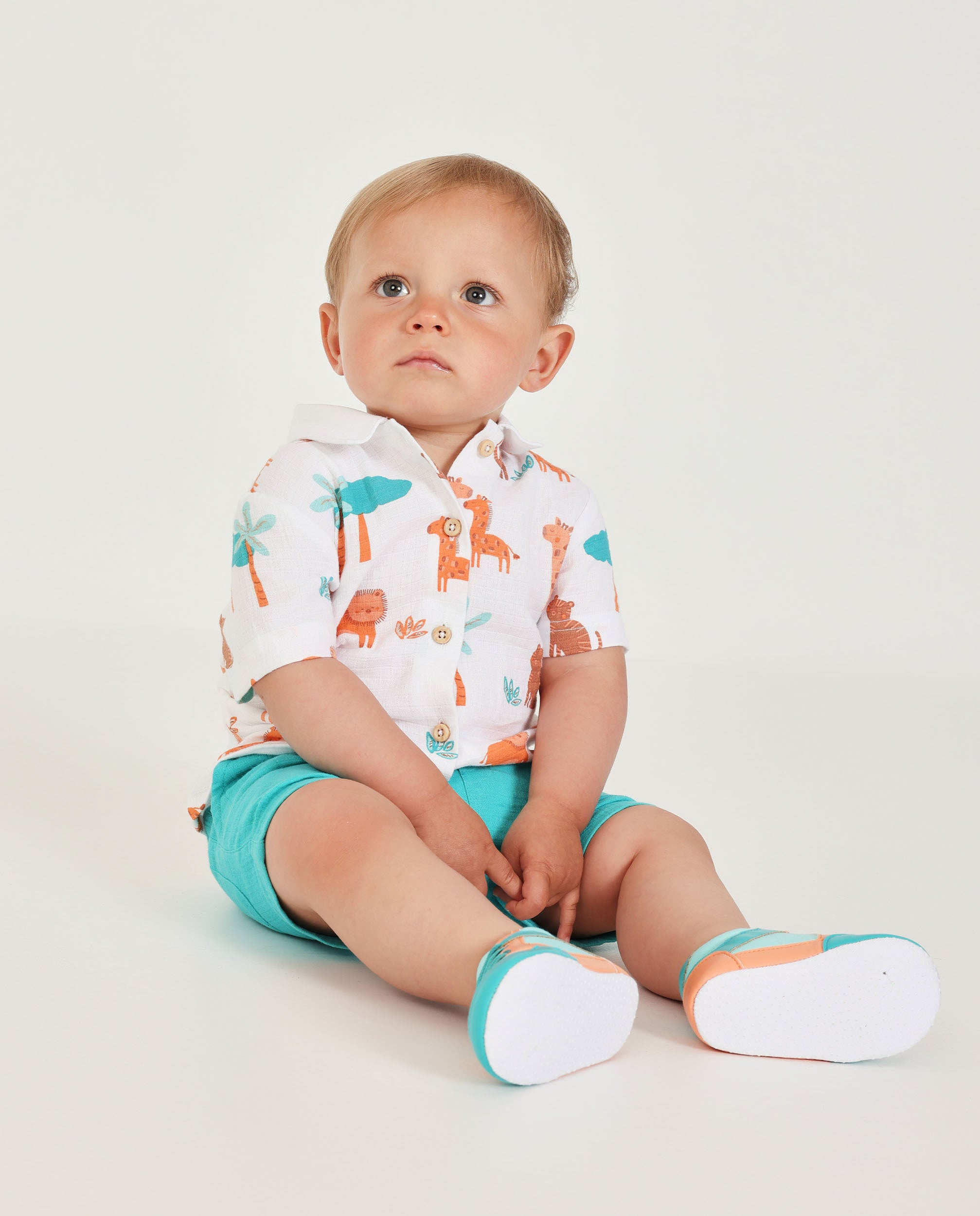 TucTuc Completi Set Neonato Bianco Stampa Savana Estate