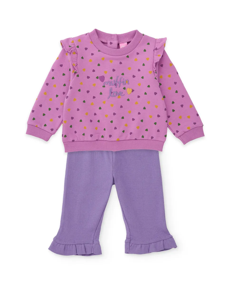 TucTuc Completi felpa neonato viola cuori 2 pezzi