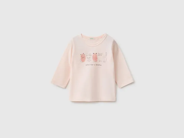 United Colors of Benetton T-shirt cotone biologico manica lunga stampa animali