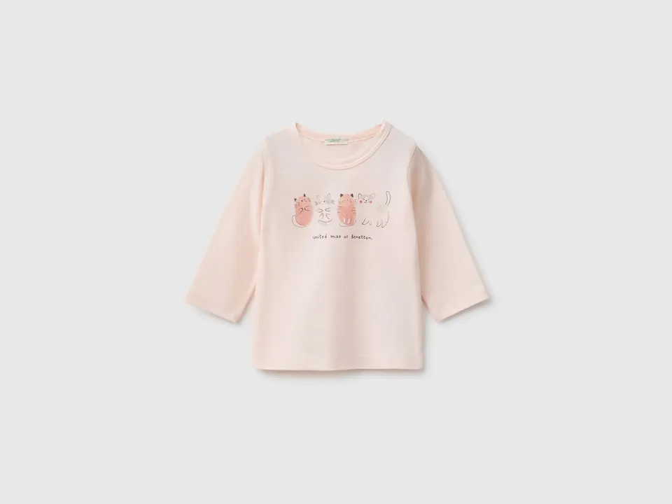 United Colors of Benetton T-shirt cotone biologico manica lunga stampa animali