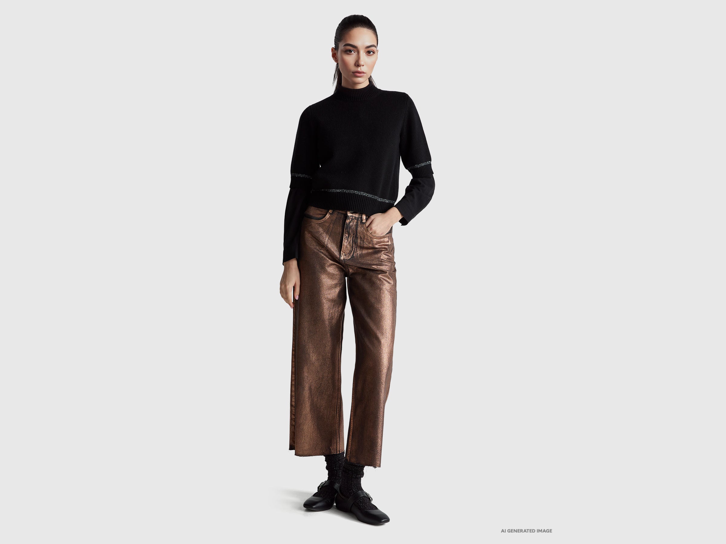 United Colors of Benetton Maglione collo manica corta paillettes M