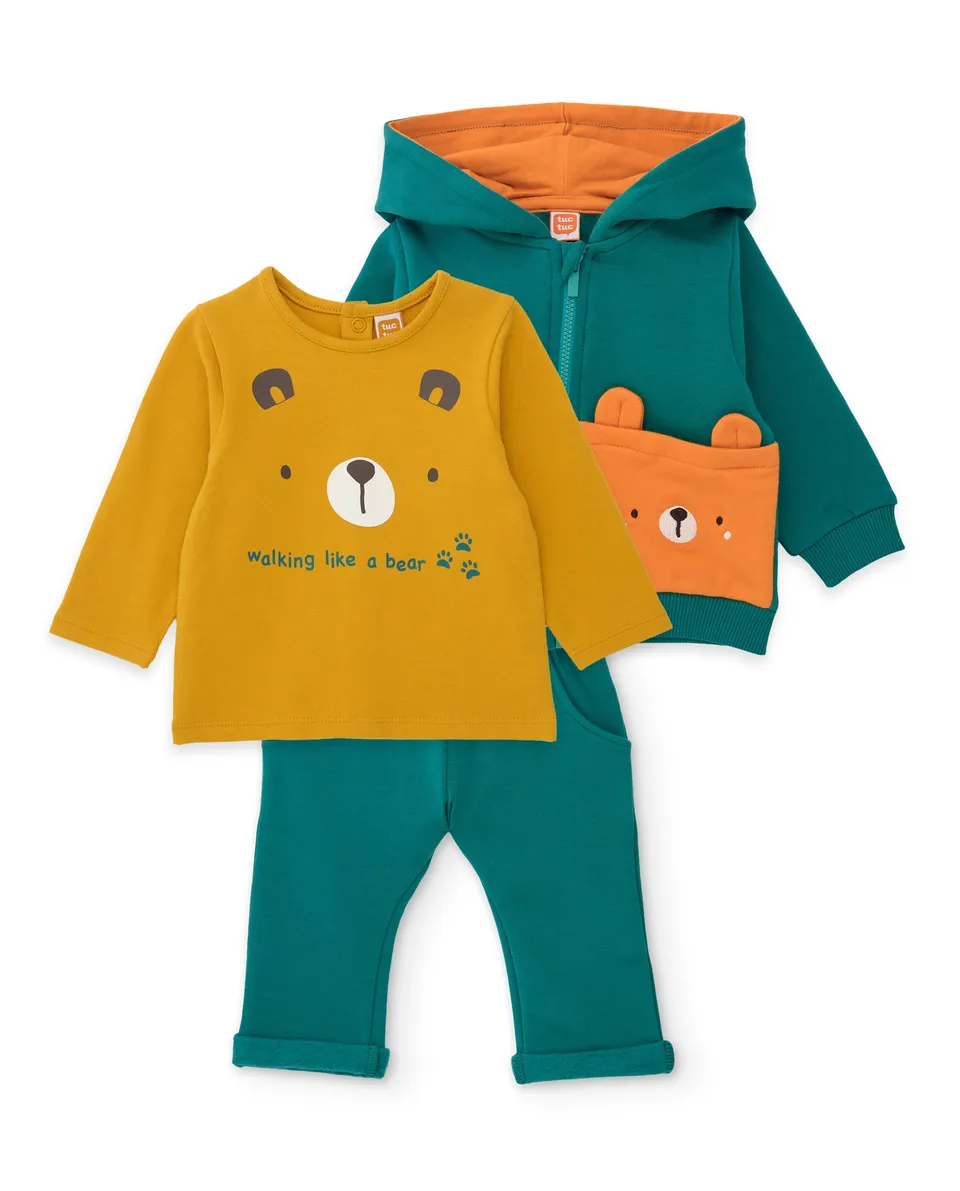 TucTuc Completi set felpa bimbo verde 0-1M 3 pezzi