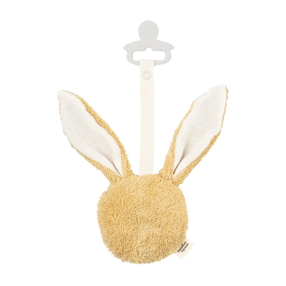 Woolly Organic Bunny porta ciuccio peluche coniglio 9cm cotone bio