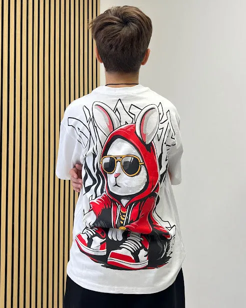 Sottosopra T-Shirt Stampa Retro Coniglio Maglietta Nero 12 Anni