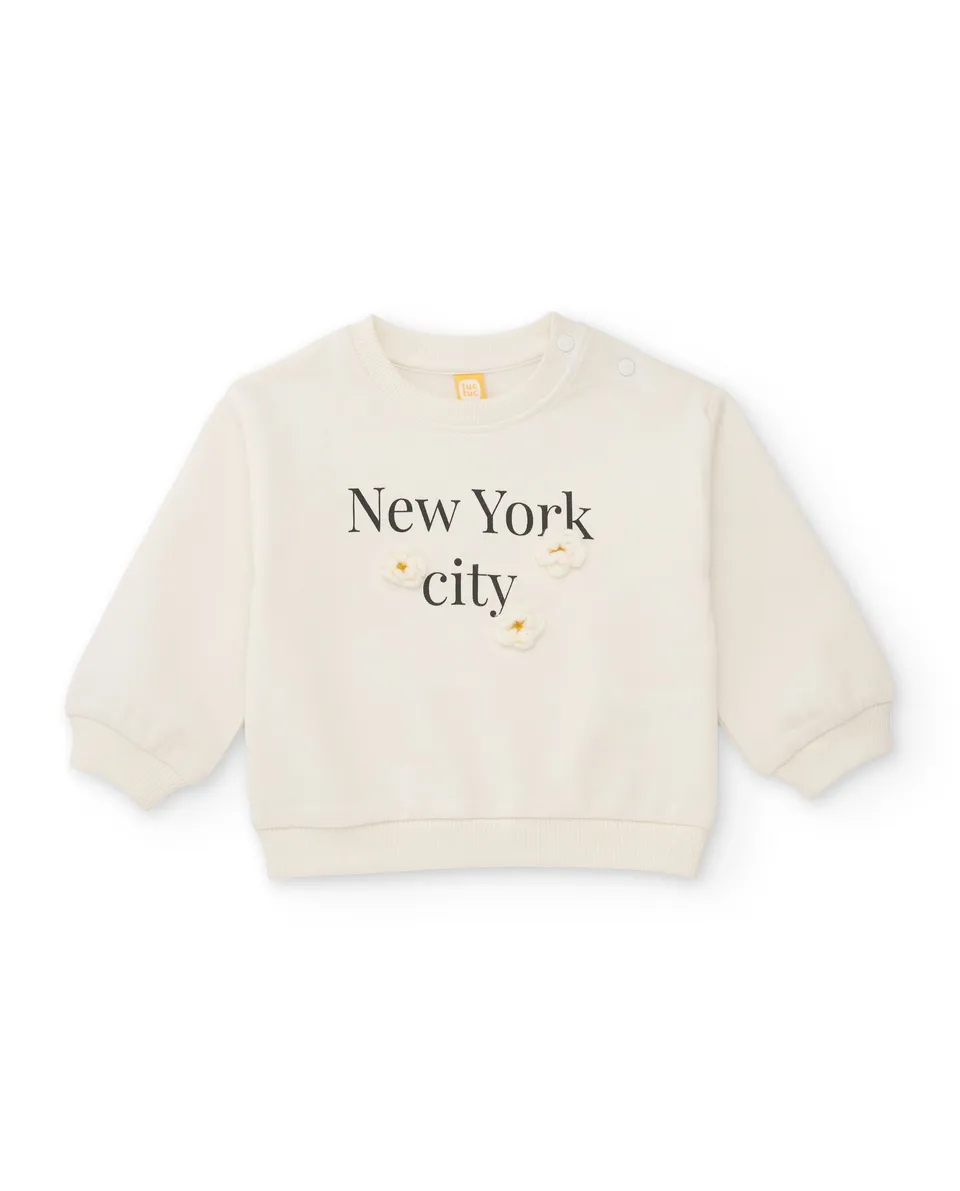 TucTuc Felpe felpa bambina fiori New York bianca
