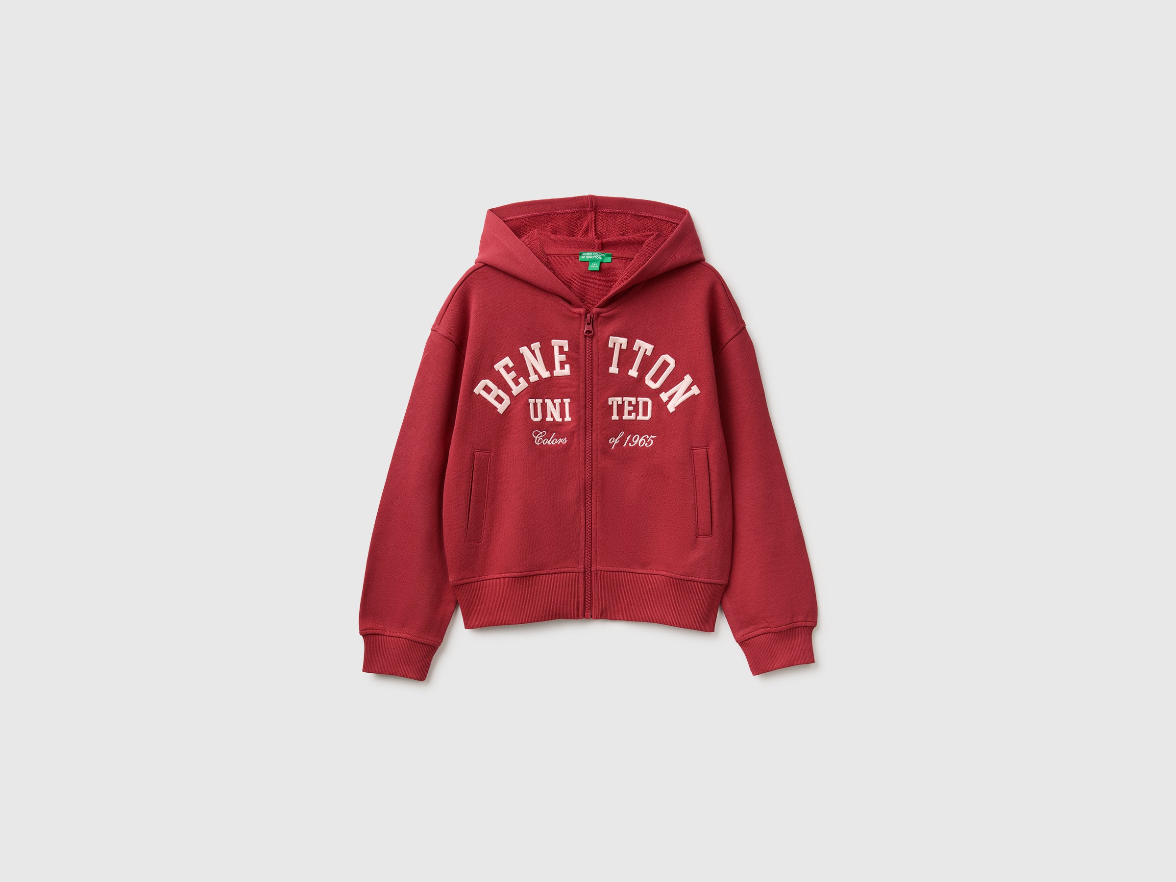 United Colors of Benetton Felpa Cappuccio Zip Cotone Ricamo Taglia L