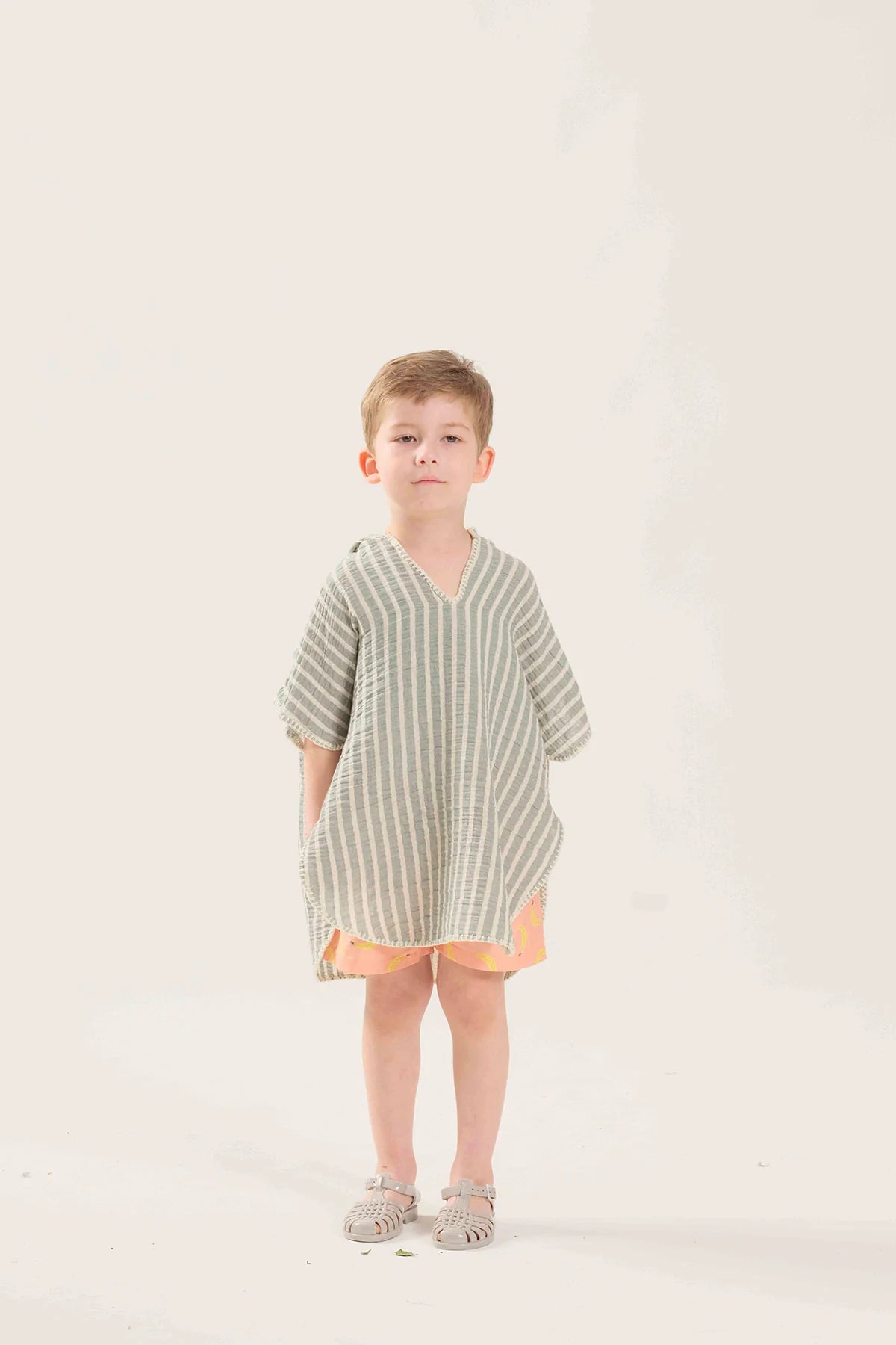 Miela Kids poncho mussola verde righe mare cotone 1-2 anni