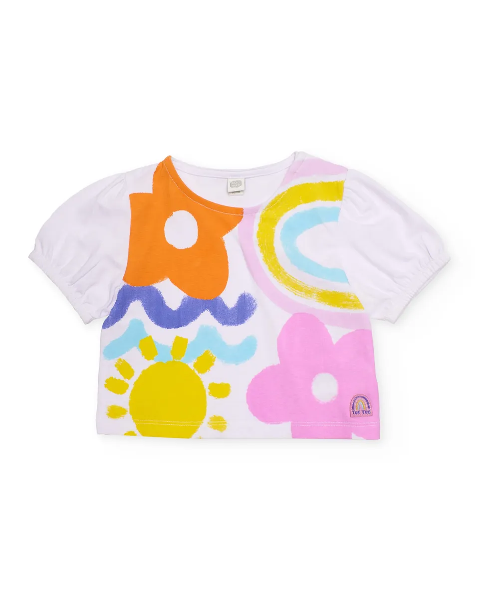 TucTuc Magliette T-Shirt Bambina Bianco Fiori 4A