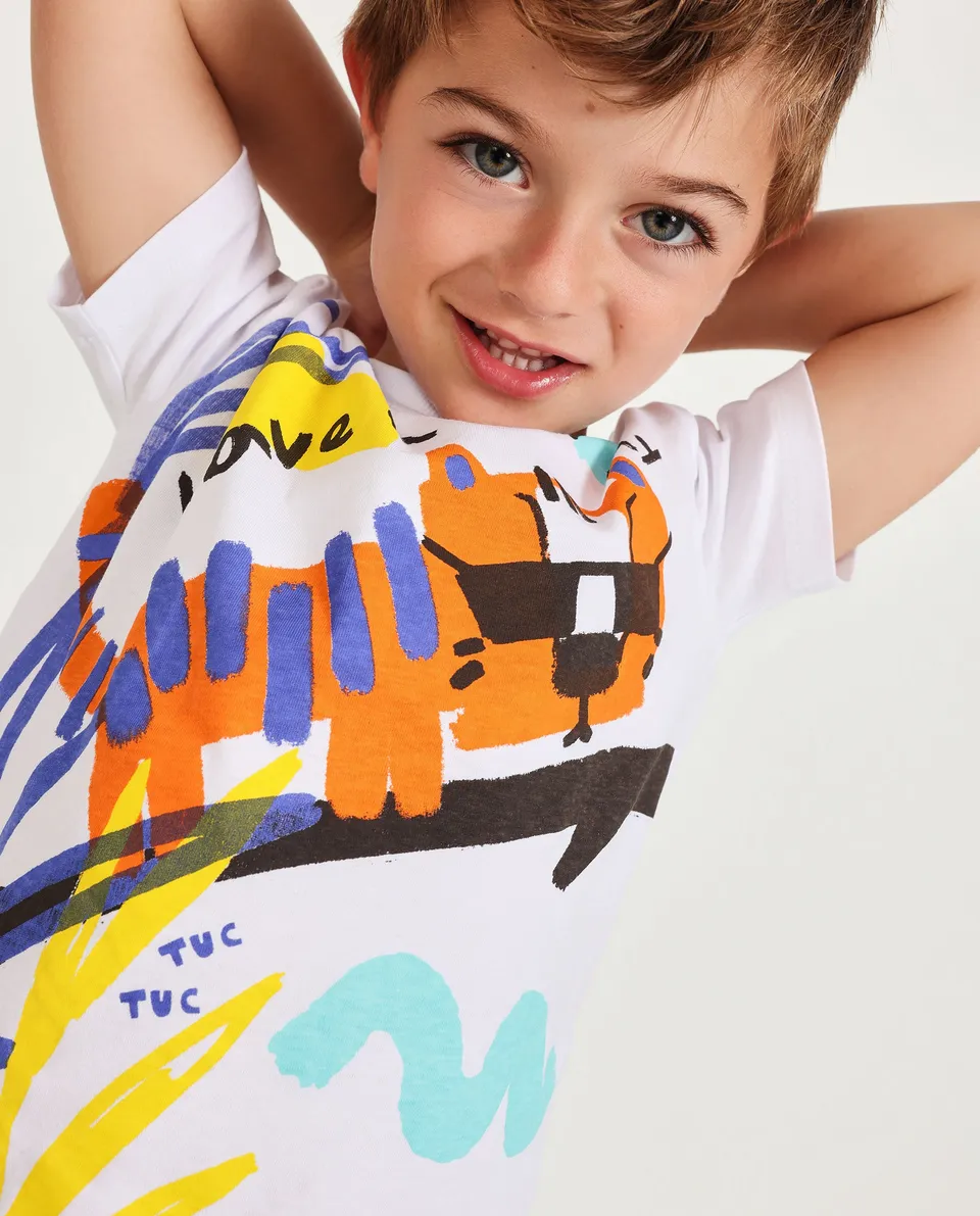 TucTuc Magliette bambino t-shirt bianca stampa tigre