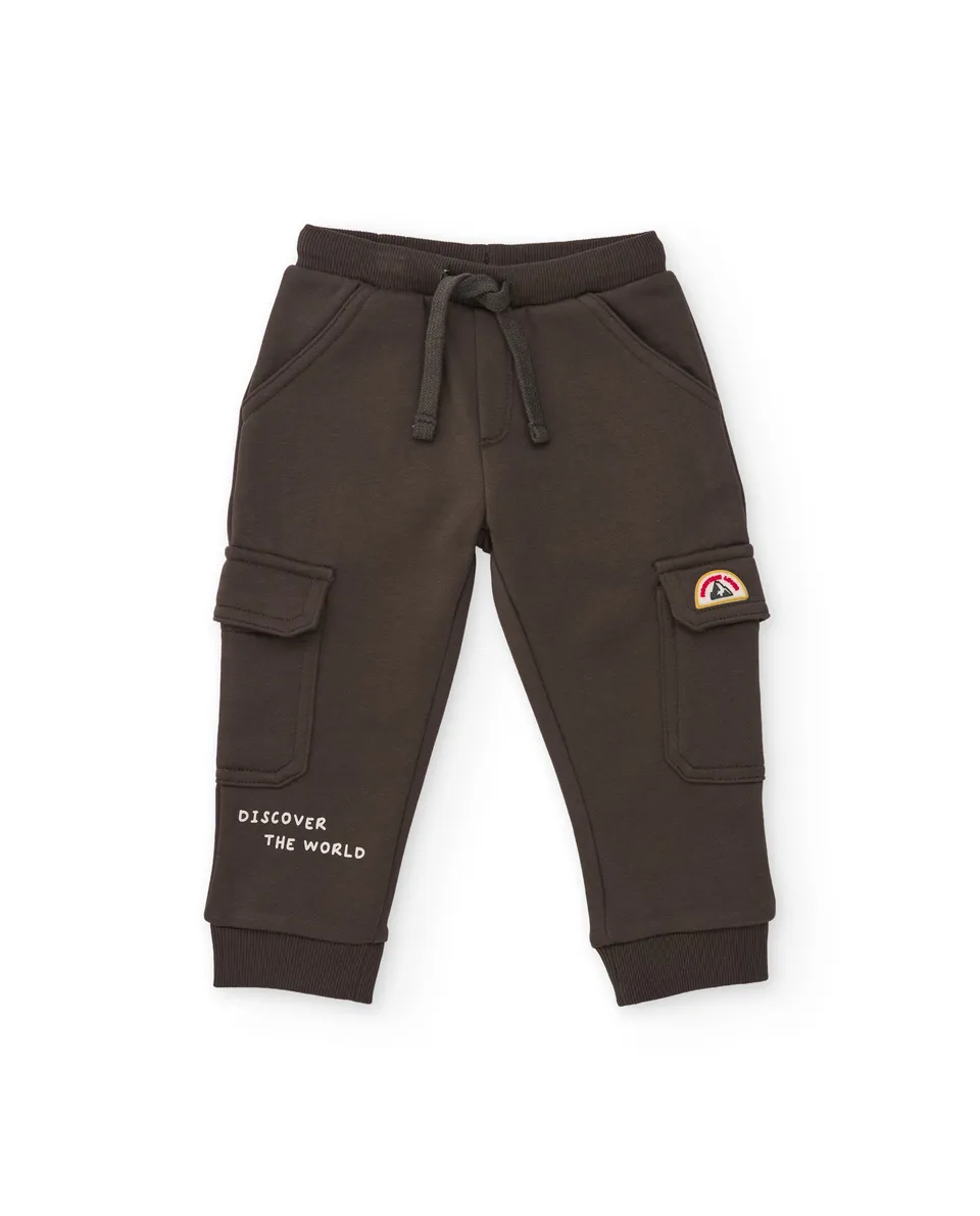 TucTuc Pantaloni Cargo Bambino Felpa Marrone Tasche