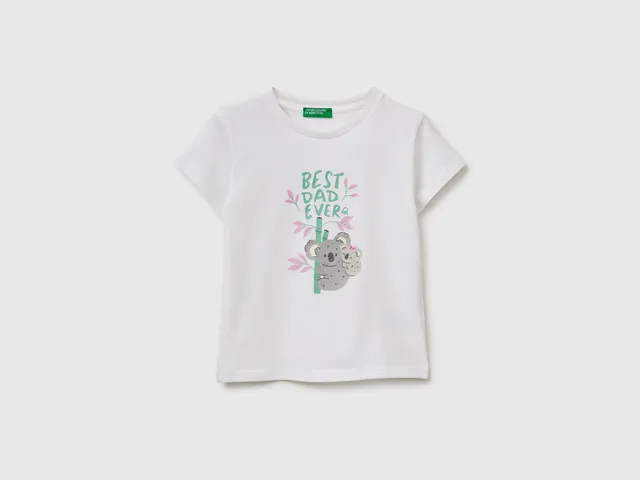 United Colors of Benetton T-Shirt Bambina Cotone Bio Stampa Glitter