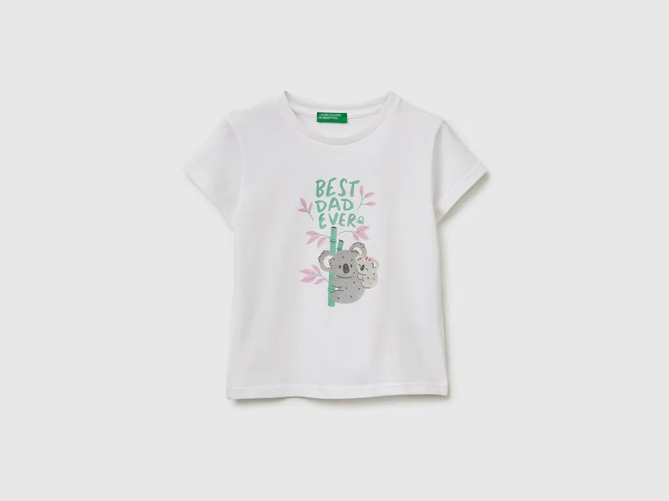 United Colors of Benetton T-Shirt Bambina Cotone Bio Stampa Glitter