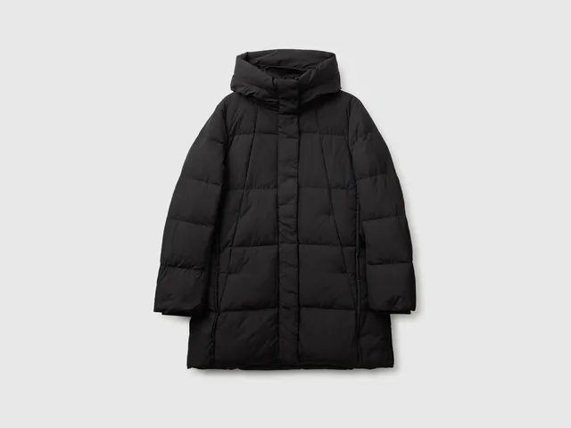 Benetton Piumino midi con cappuccio poliestere riciclato