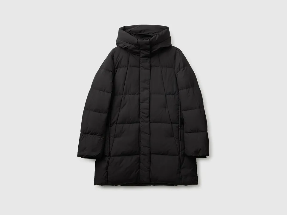 Benetton Piumino midi con cappuccio poliestere riciclato