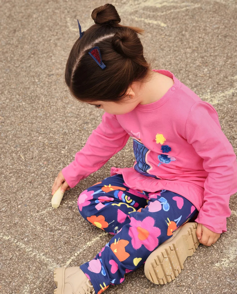 TucTuc Magliette Maglia Bambina Rosa Manica Lunga Fiori