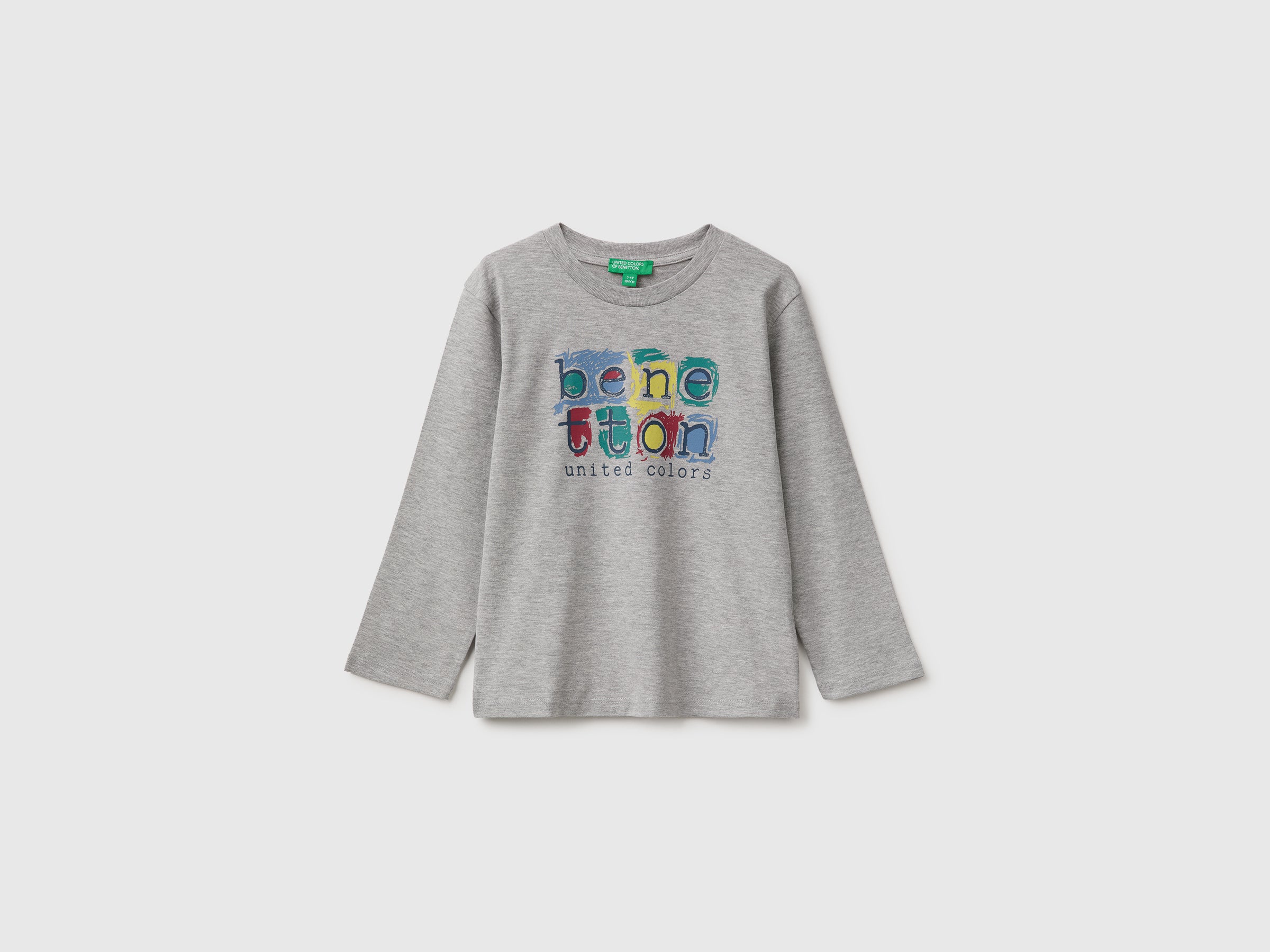 United Colors of Benetton T-shirt manica lunga stampa bimbo cotone bio