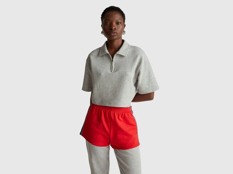 United Colors of Benetton polo cropped zip cotone