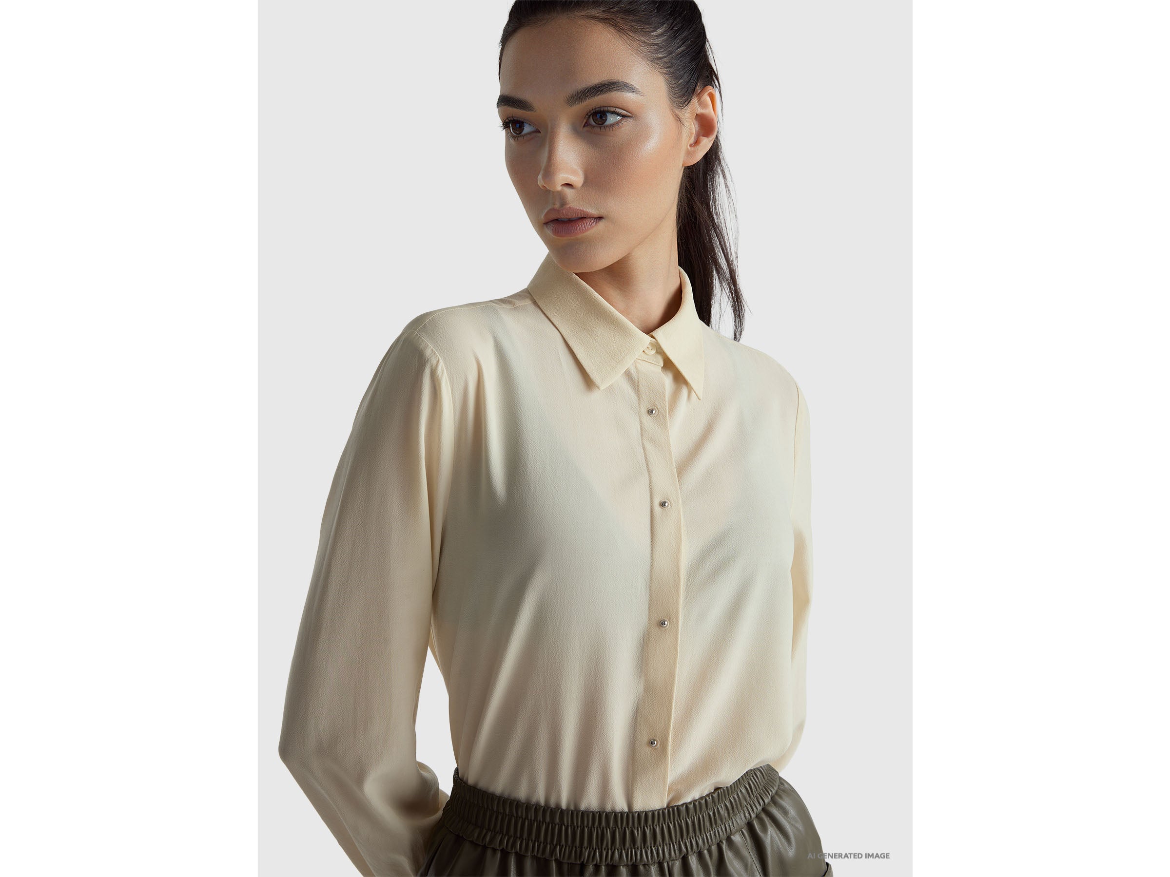 United Colors of Benetton Crepe shirt camicia manica lunga lyocell