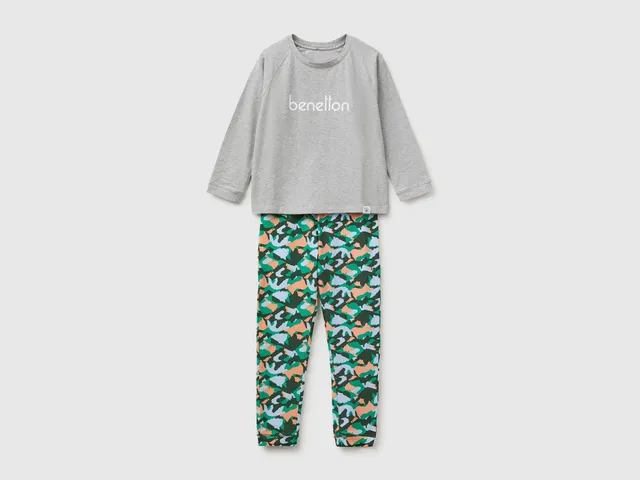 United Colors of Benetton pigiama lungo cotone con logo 2 pezzi