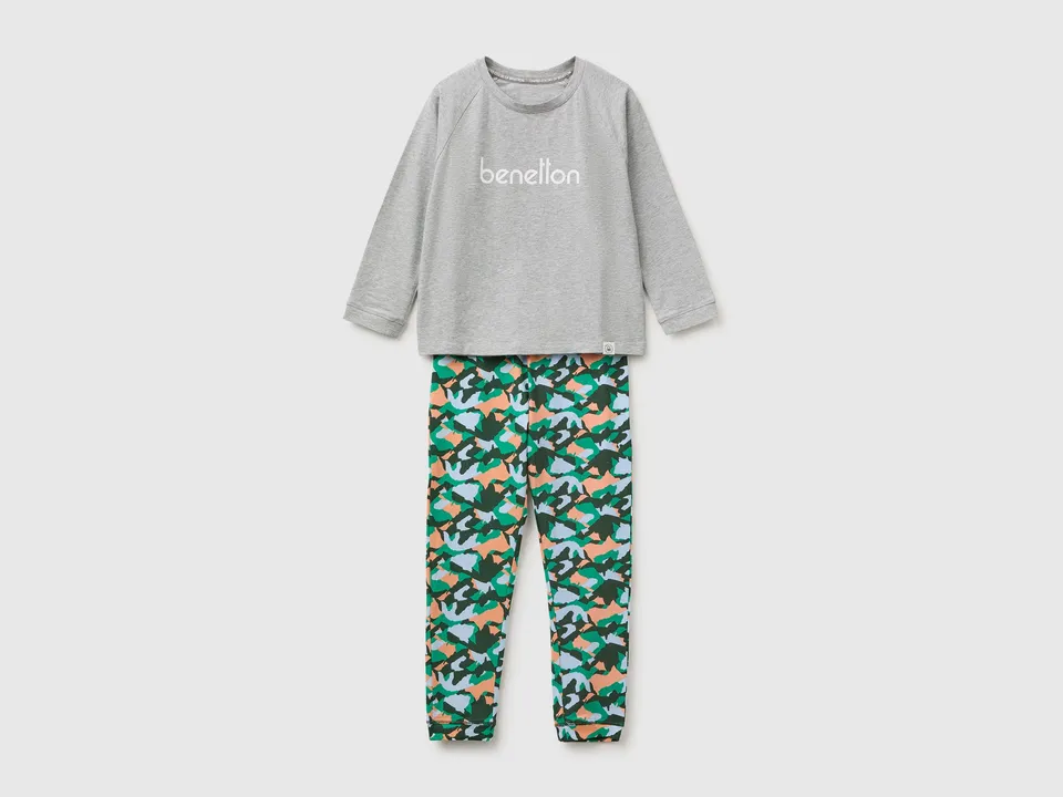 United Colors of Benetton pigiama lungo cotone con logo 2 pezzi