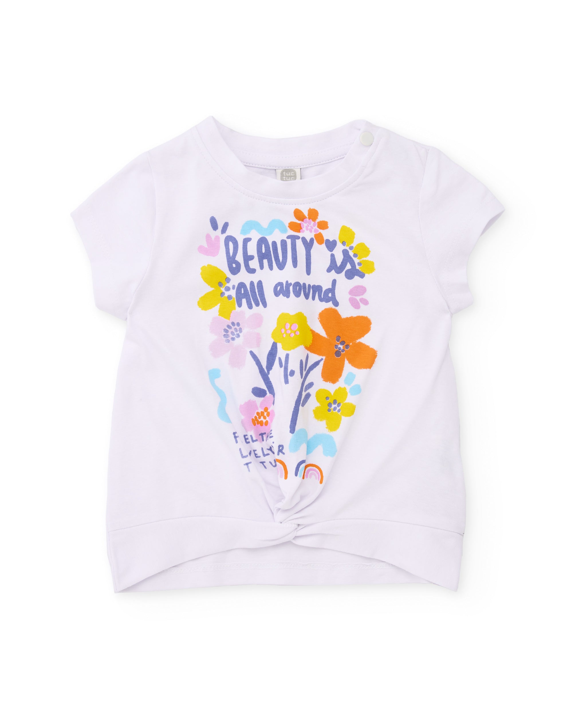 TucTuc Magliette T-Shirt Bimba Bianca Fiori Nodo