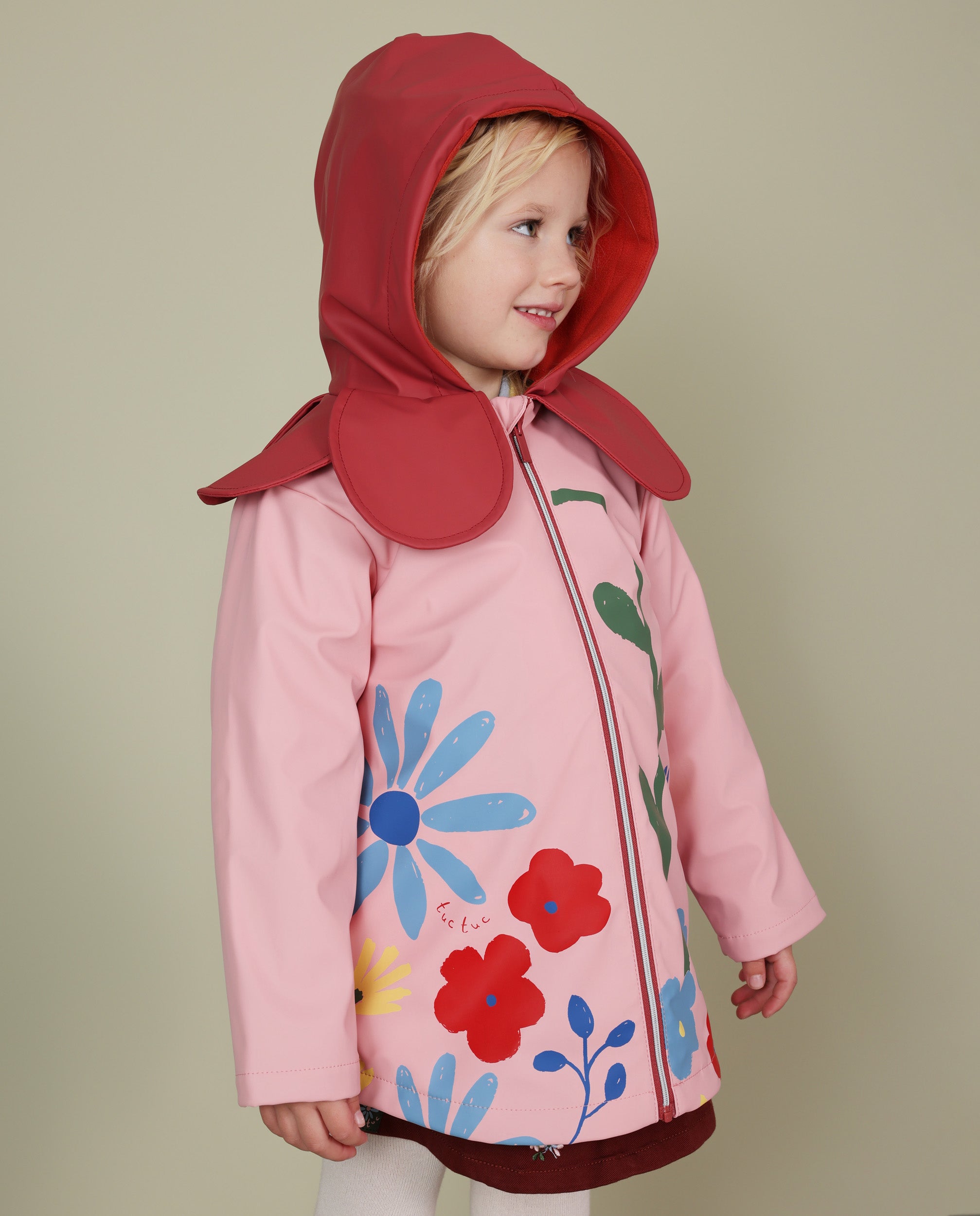 TucTuc Cappotti Impermeabile bambina rosa fiori cappuccio