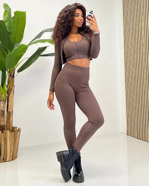 Sottosopra jeab637 set fitness top zip felpa leggings nero LXL