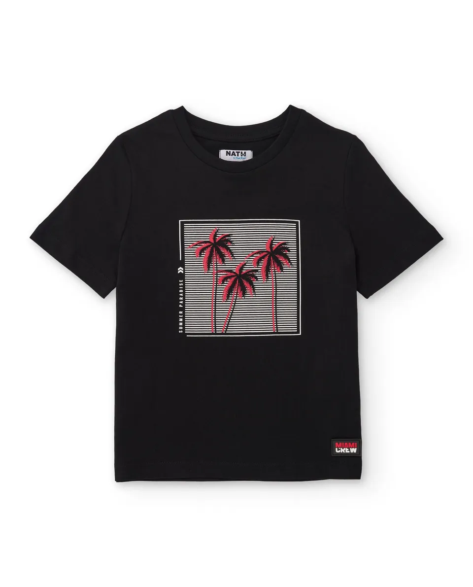 TucTuc Magliette T-Shirt Bimbo Nero Stampa Palme Cotone