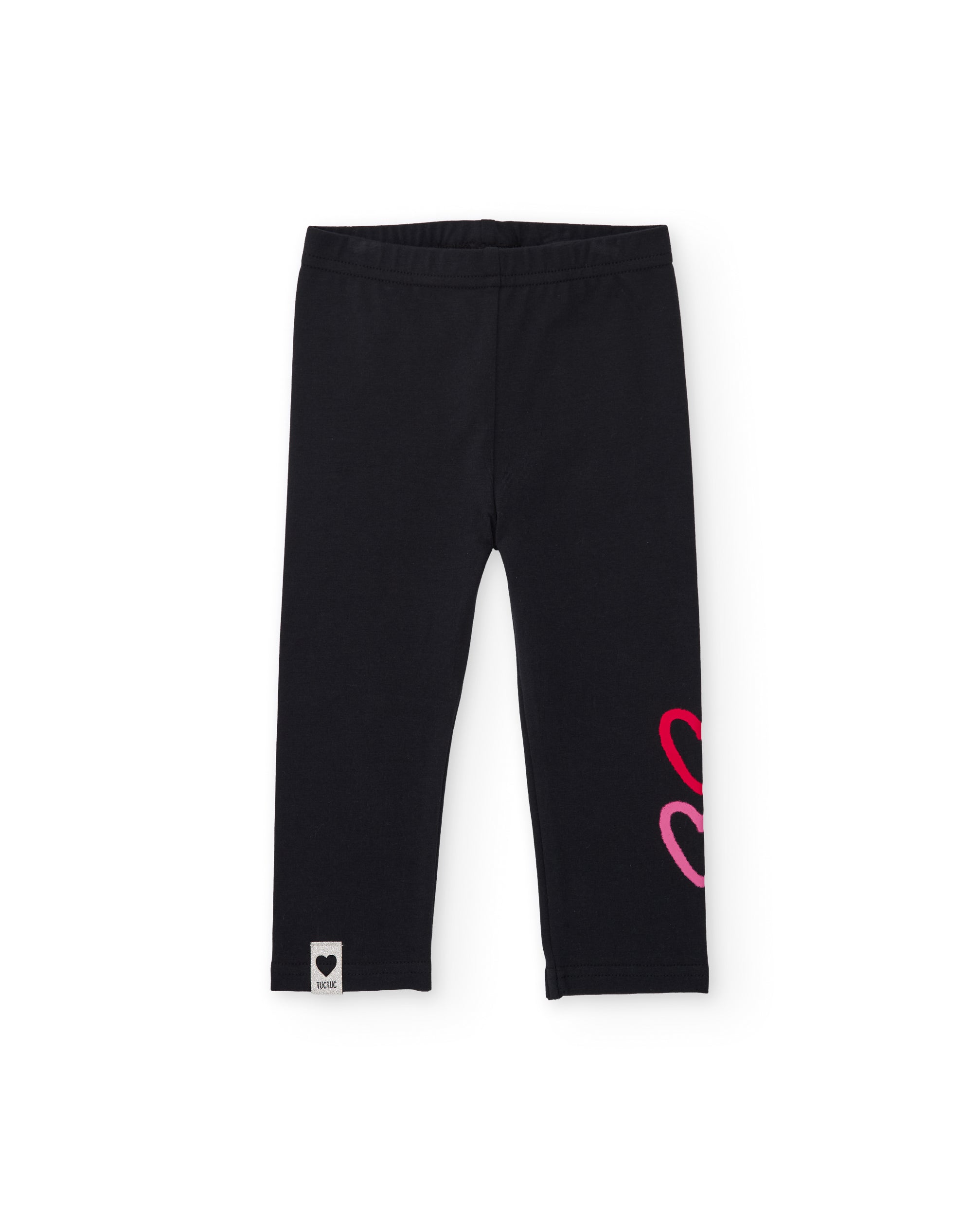 TucTuc Leggings Bambina Felpa Neri Stampa Cuore Elastici