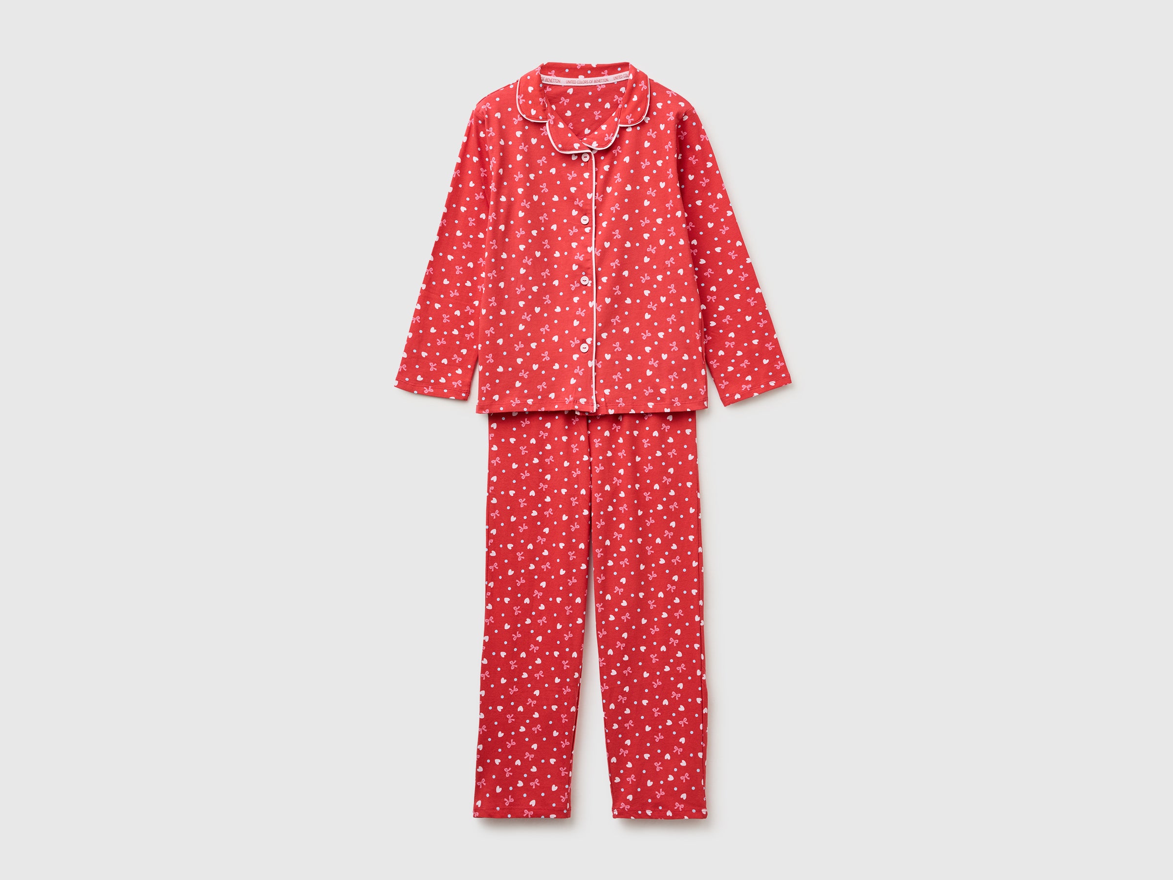 United Colors of Benetton pigiama cotone 7-8 anni rosso cuori aperto