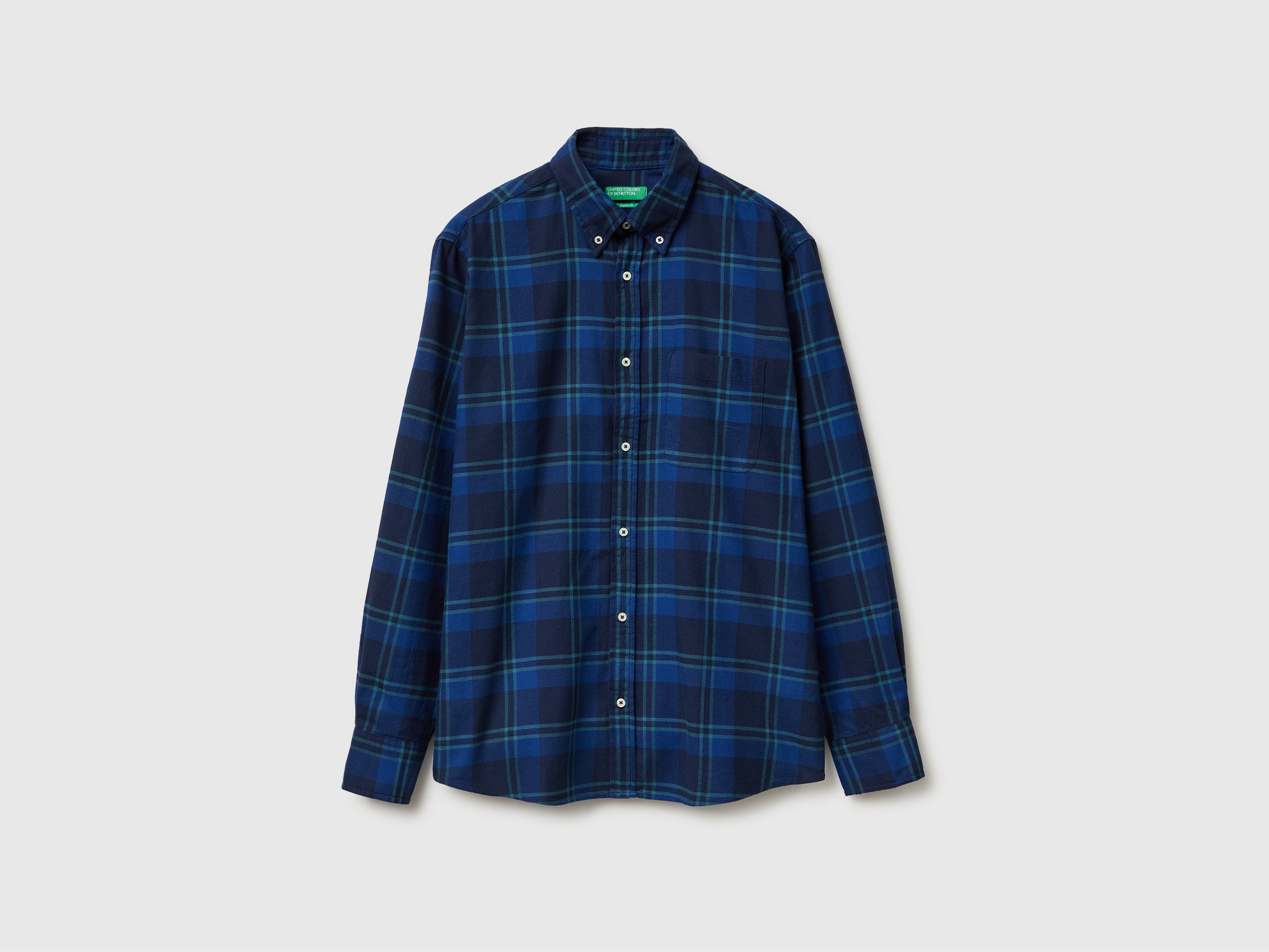Benetton Camicia Flanella Cotone Organico a Quadri