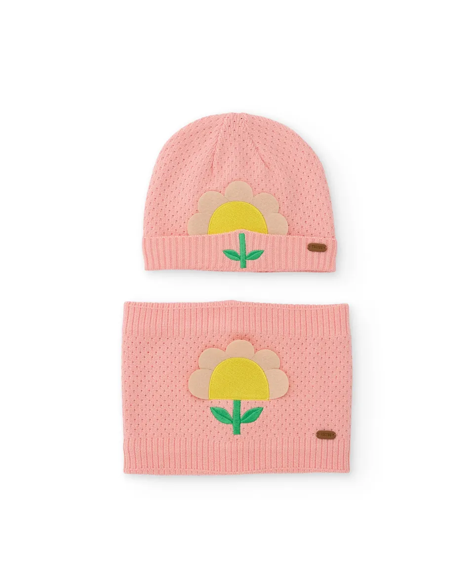 TucTuc Accessori Set Berretto Scaldacollo Bimba Rosa Floreale