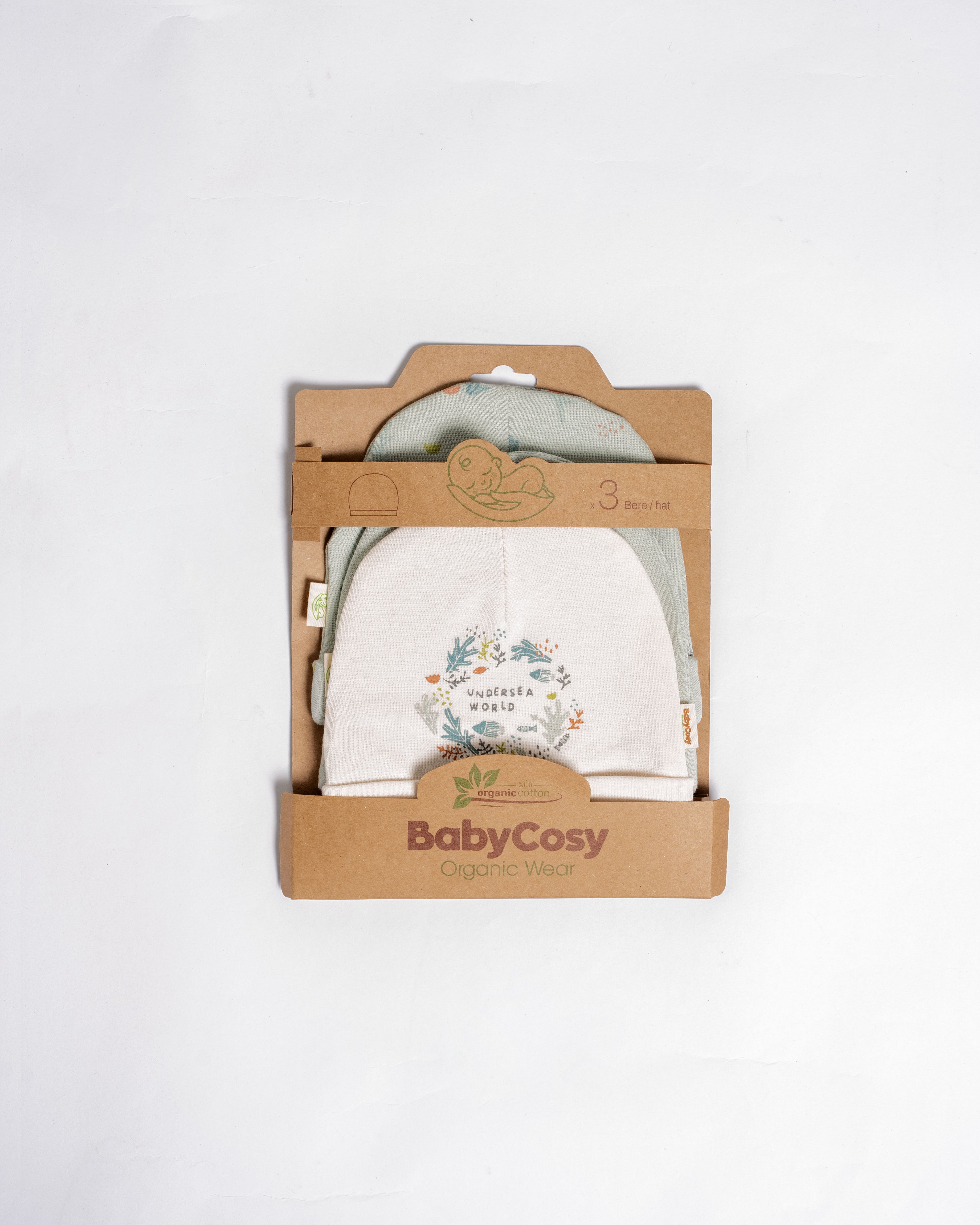 BabyCosy Set 3 Cappellini Neonato Nodo Cotone Bio 0-3 Mesi