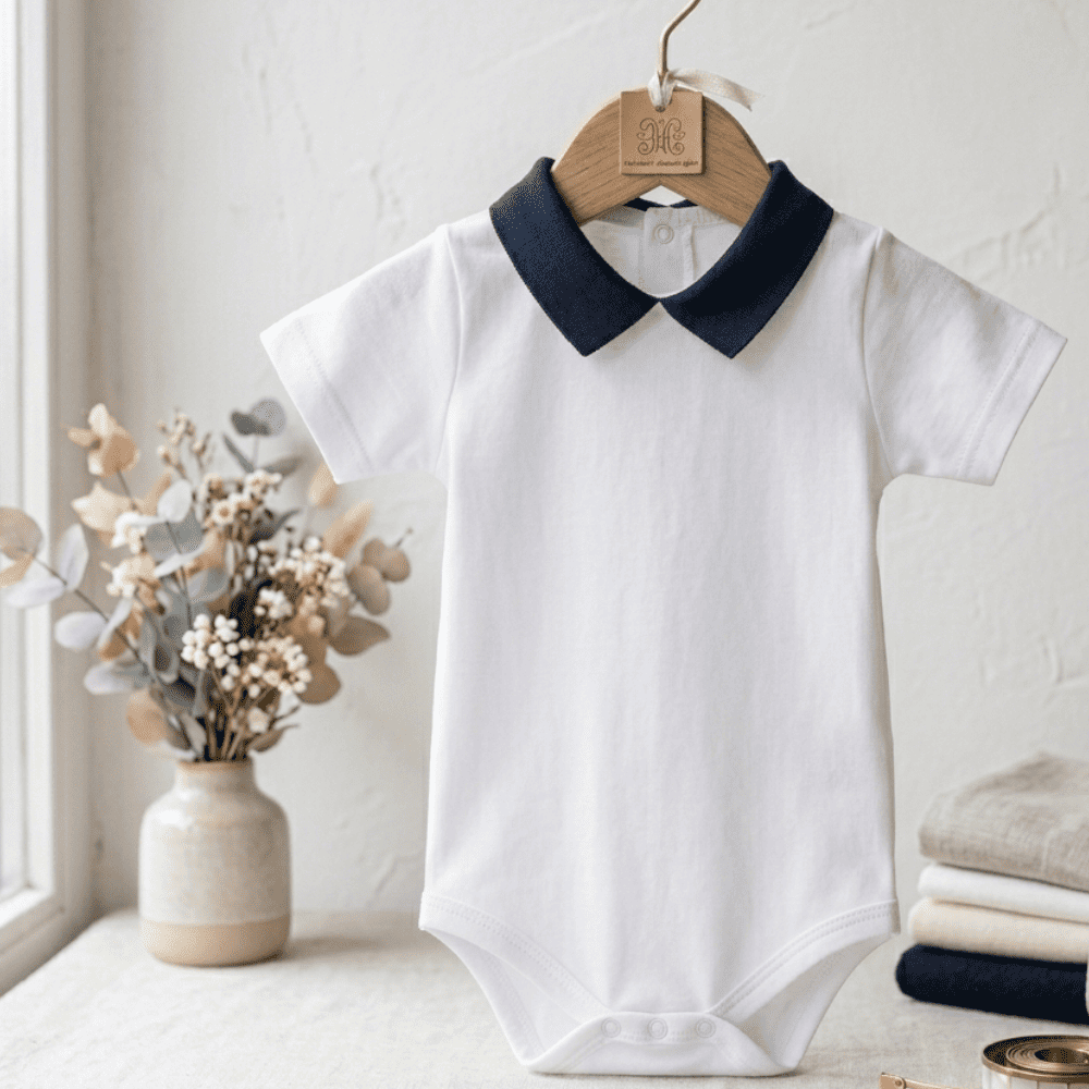 Petite Citrouille Augustin body neonato cotone bianco colletto blu