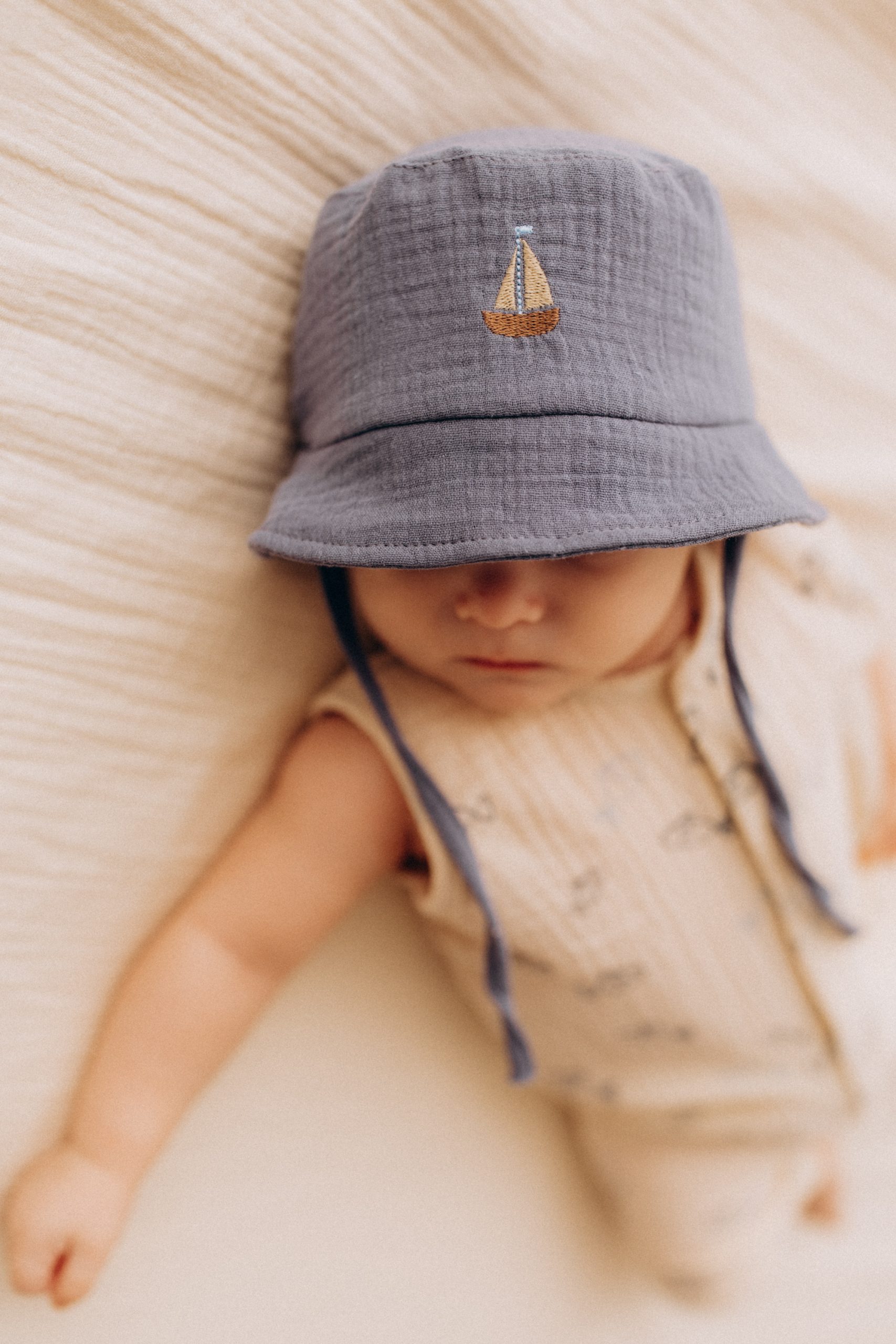 Woolly Organic Bucket Hat cappello neonato mussola barca