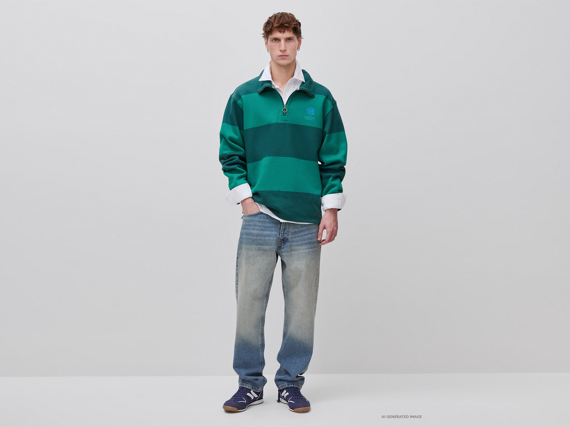United Colors of Benetton Rugby Felpa righe cotone ricamata L