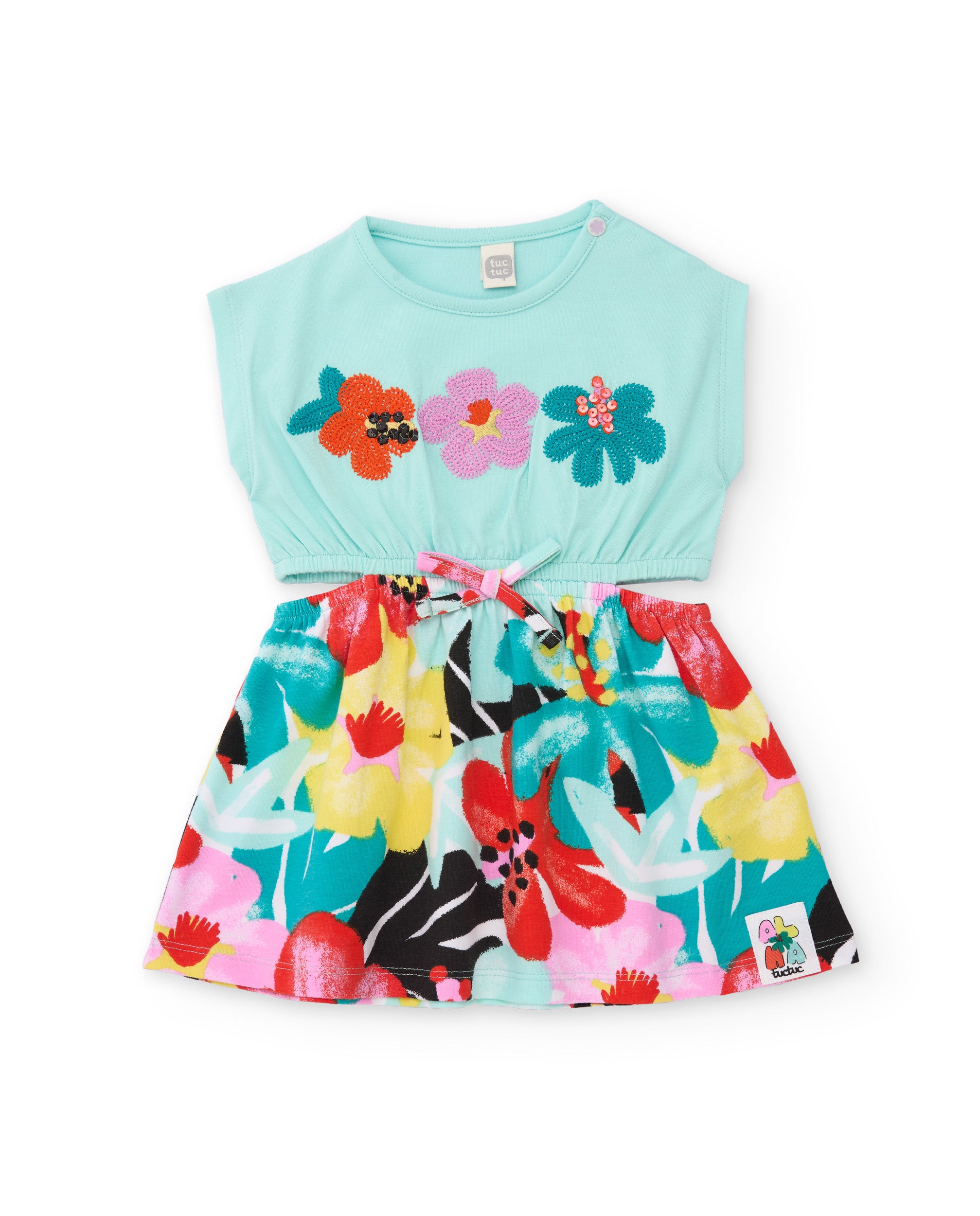 TucTuc Vestiti Vestito bambina turchese fiori ricamati estate