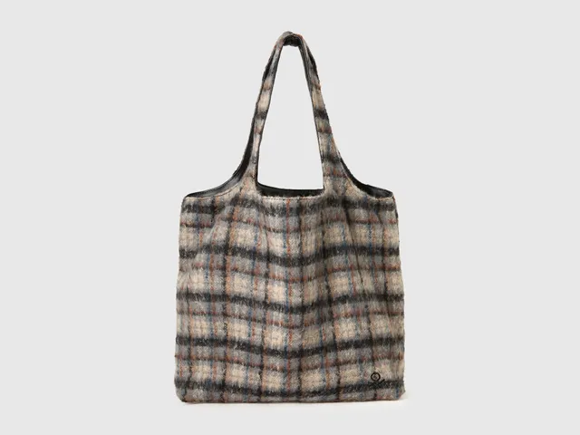 Benetton shopper reversibile tartan borsa donna OS