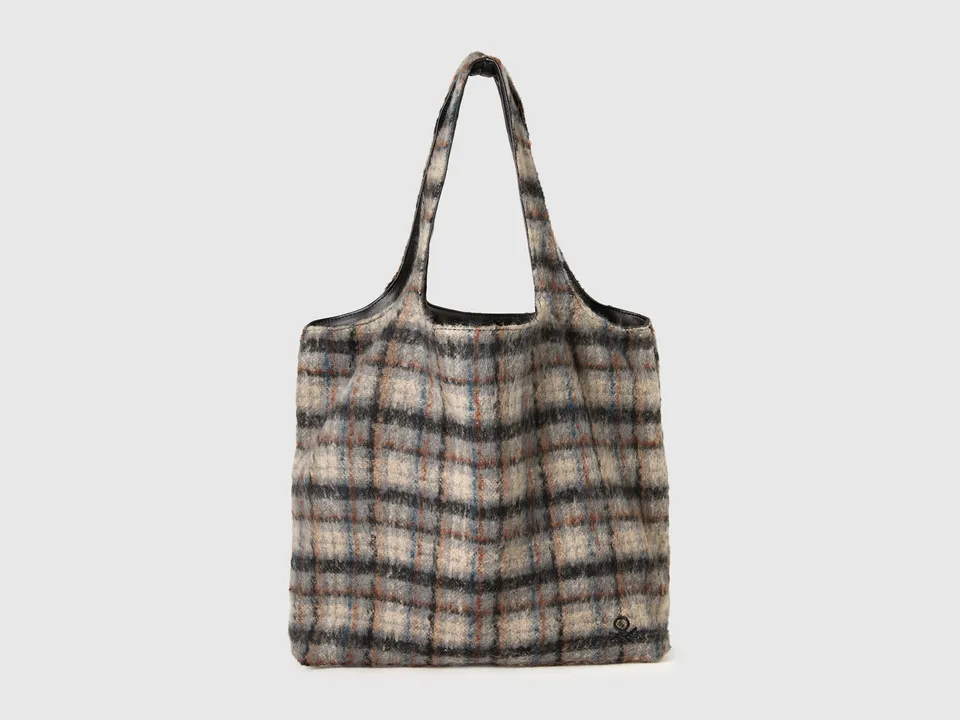 Benetton shopper reversibile tartan borsa donna OS