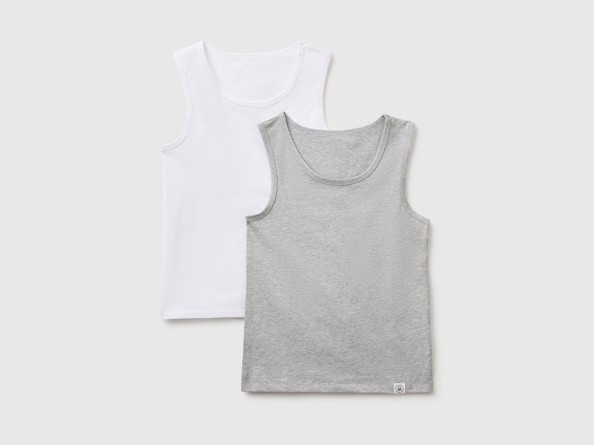 Benetton Set 2 canotte cotone bambina bianco grigio 5-6