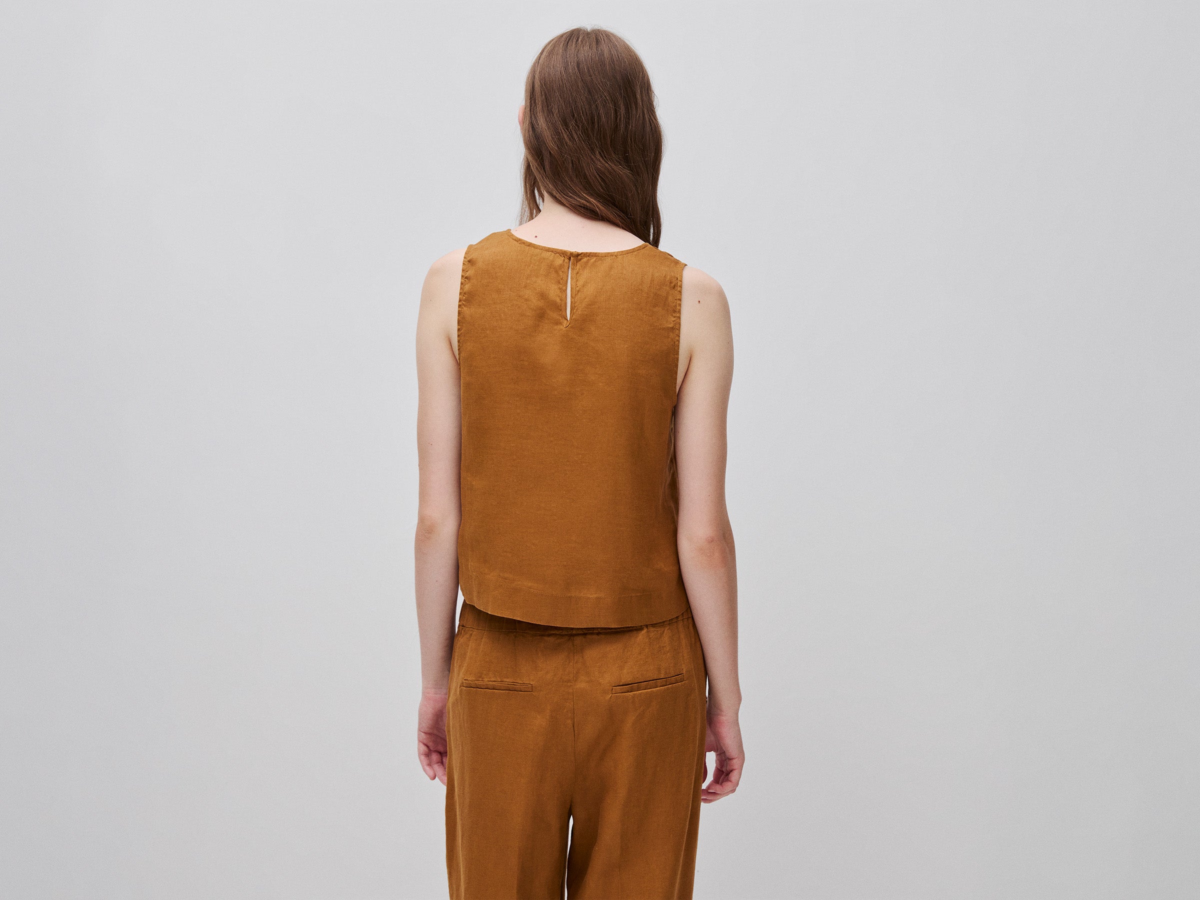 Benetton Tops top lino scollo V M 100% lino