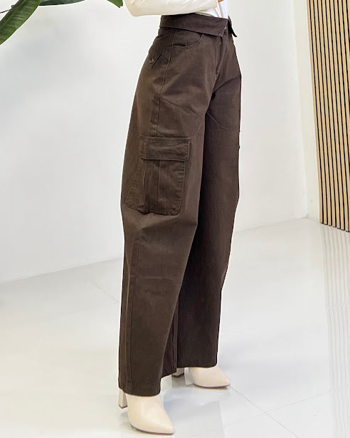 Sottosopra jetr89117 pantalone palazzo marrone taglia M